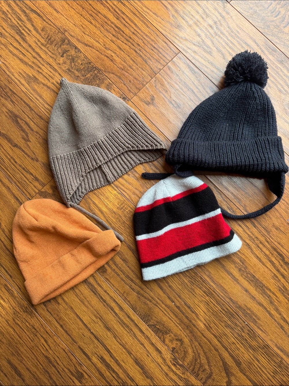 Baby Infant Mixed Knit Beanie Pack - Black, Brown, Orange & Red Stripe